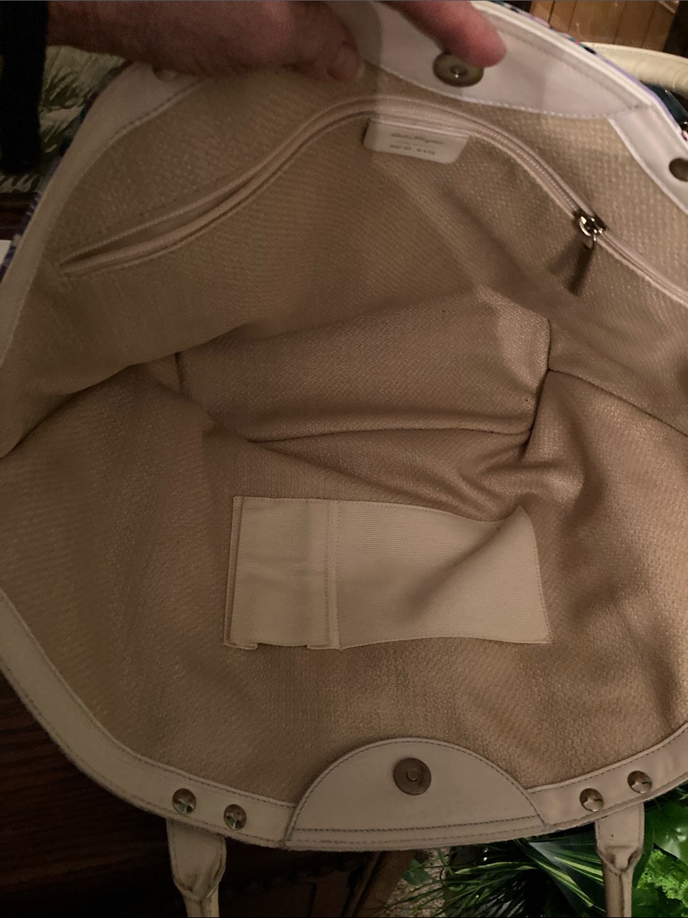 Salvatore Ferragamo Lavender & White Striped Patent Leather Buckle Shopper Tote - Picture 9 of 12